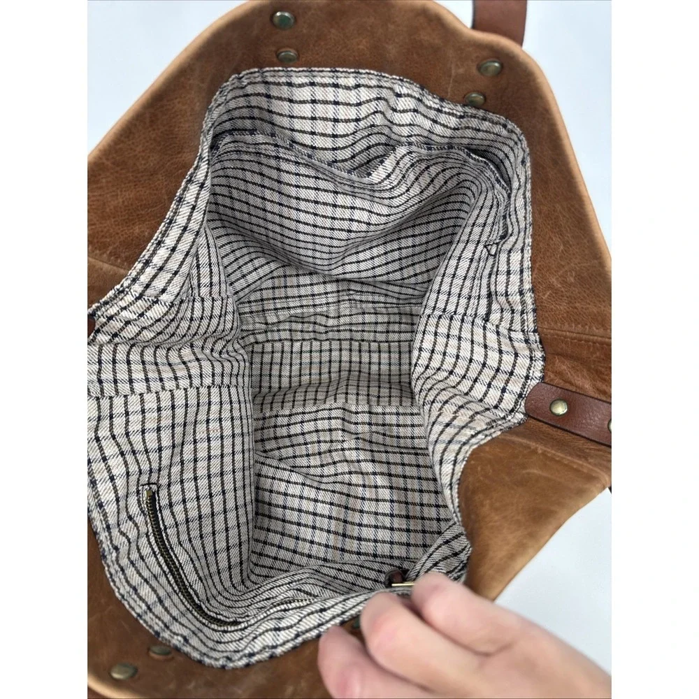 Grey 56 Leather Oversized Hobo Crossbody Bag Brown Solid Brass Hardware